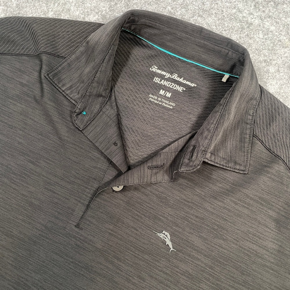 Tommy Bahama IslandZone Mens M Charcoal Gray Recycled Polyester Polo Shirt